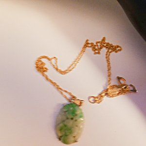 14k Yellow Gold Antique Pierced Jade Necklace Pendant